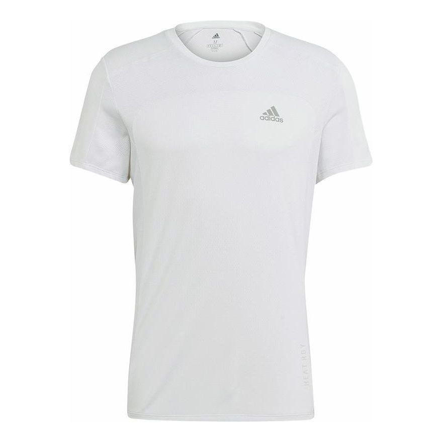Men's adidas Solid Color Logo Round Neck Sports Short Sleeve White T-Shirt GK4302