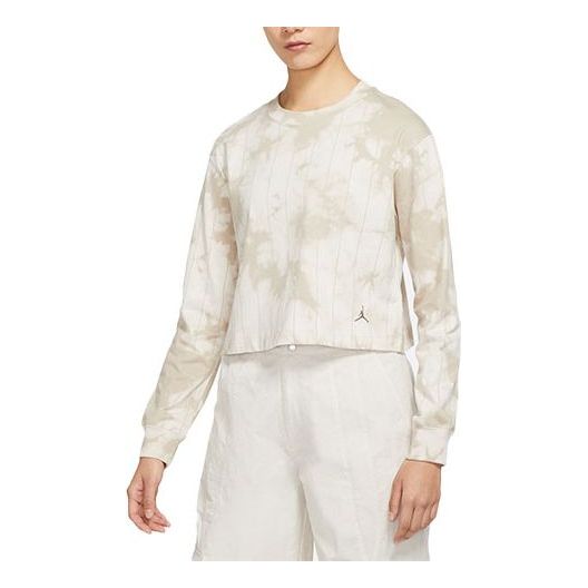 (WMNS) Air Jordan Breathable Tie Dye Short Round Neck Long Sleeves Olive Grey T-Shirt DM5256-104
