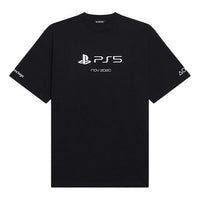 Balenciaga x PlayStation Crossover Ps5 Alphabet Geometry Pattern Printing Short Sleeve Unisex Black 651795TKVF31070