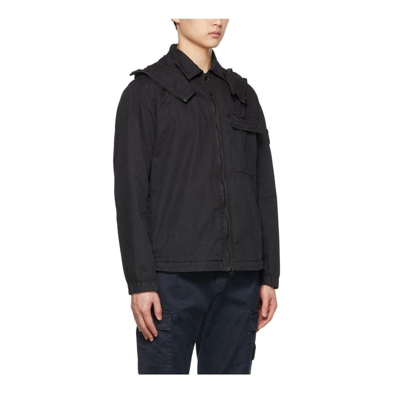 STONE ISLAND Cotton 1 Pocket Hooded Overshirt 'Black' 7715114WN-V0129
