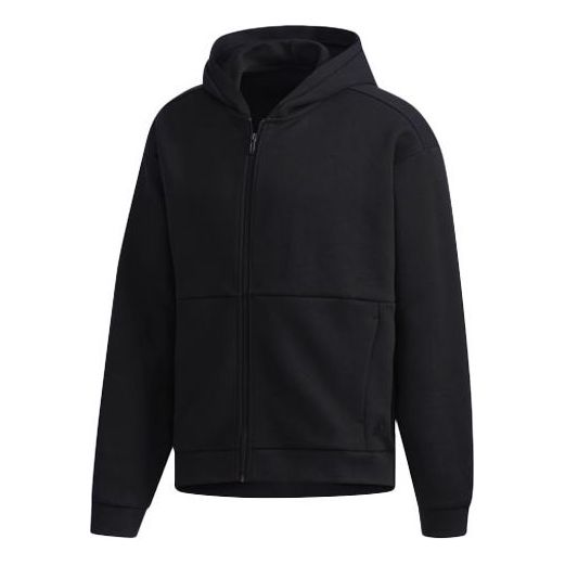 Men's adidas S2s Spc Hd Solid Color Casual Sports Zipper Jacket Black DV3342