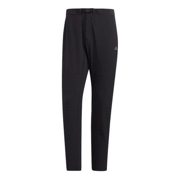 Men's adidas Solid Color Embroidered Logo Mid Waist Lacing Straight Sports Pants/Trousers/Joggers Black HN2061