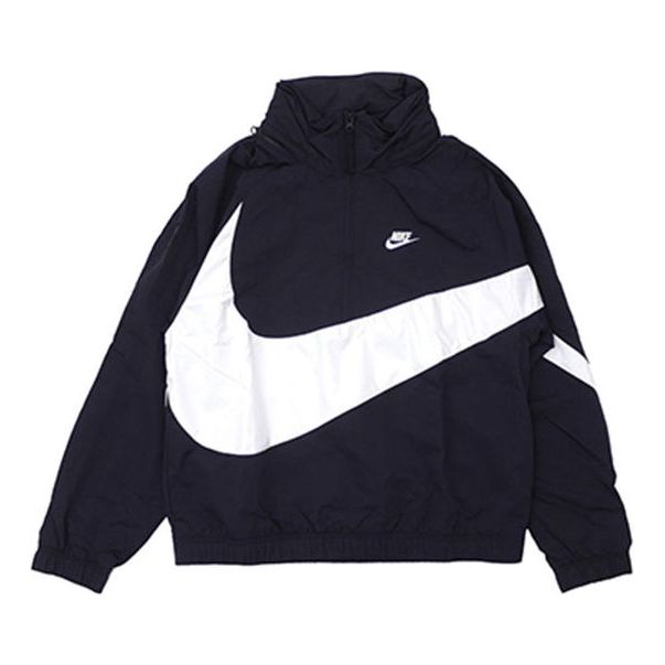 Men's Nike Half Zipper Big Swoosh Jacket Us Edition Black AJ1404-010