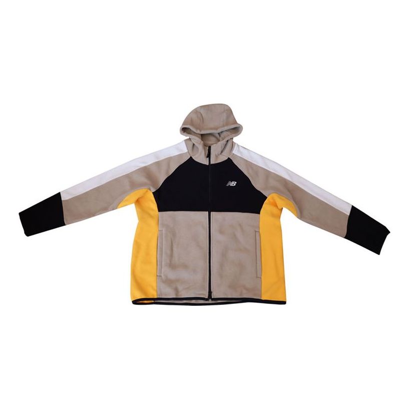 New Balance Polar Fleece Hooded Cardigan Colorblock Athleisure Casual Sports Jacket Khaki MD943011-BEI