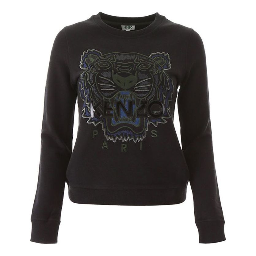 (WMNS) KENZO Cotton Tiger Head Printing Long Sleeves Pullover Hoodie Black F762SW7054XD-99