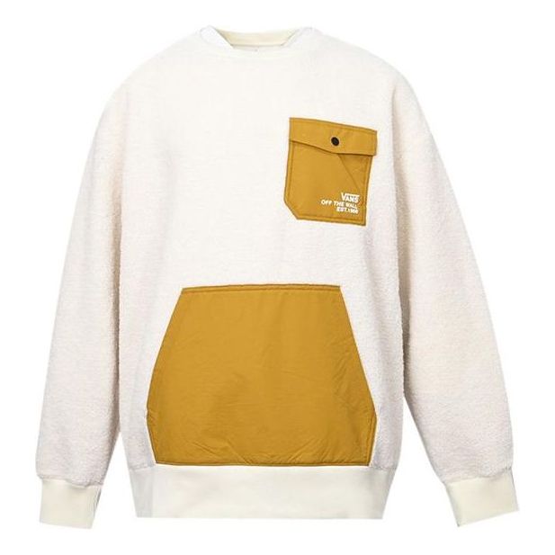 Vans lamb's wool Contrast Color Stitching Round Neck Couple Style Creamy White VN0A5H7M3KS