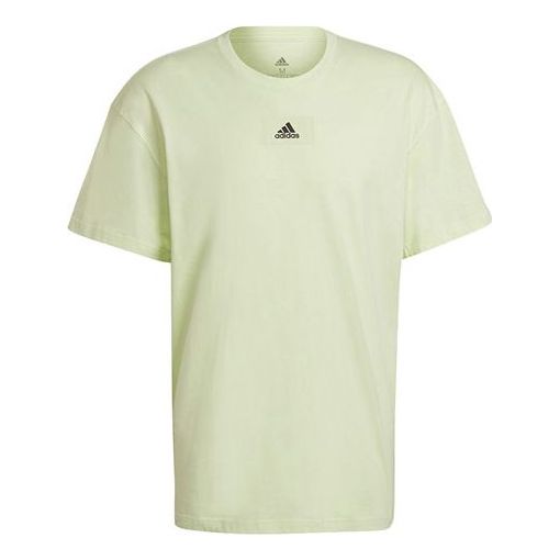 Men's adidas Solid Color Logo Athleisure Casual Sports Short Sleeve Green T-Shirt HE4366