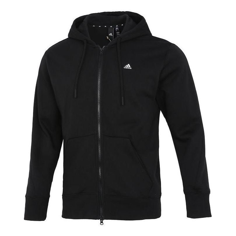 adidas Solid Color Logo Casual Sports Woven Zipper Hooded Jacket Black H45369