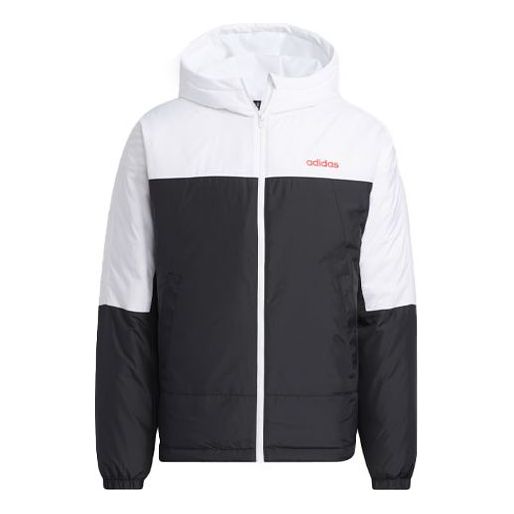 Men's adidas neo Dwn Cb Brd Jk Large Logo Printing Contrasting Colors Stay Warm Hooded Down Jacket Black H45258