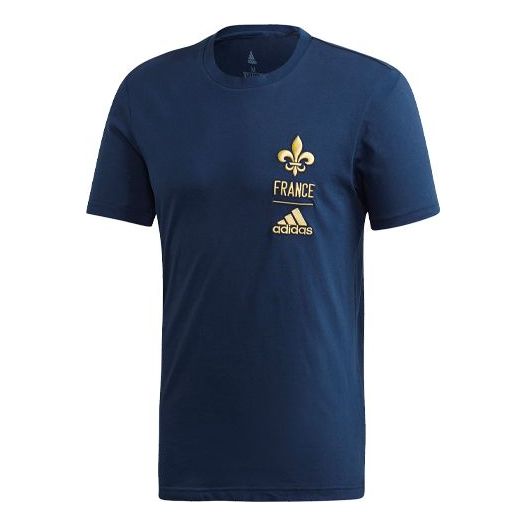 adidas Fra Ci Tee Soccer/Football Sports Embroidered Logo Printing Knit Short Sleeve Navy Blue FK3574
