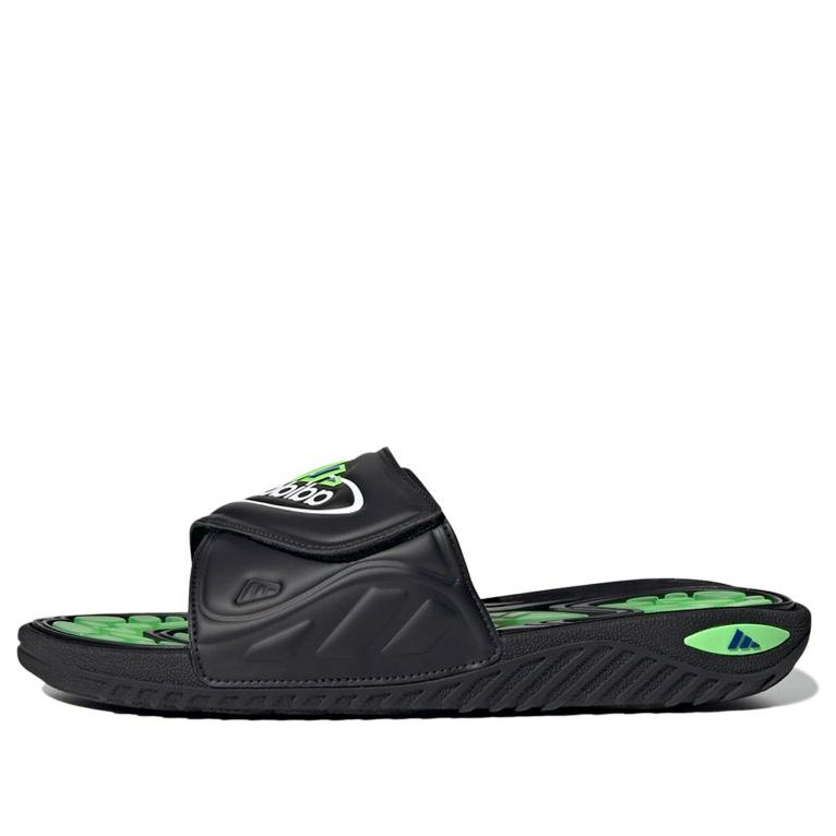adidas Reptossage Slides Cozy Wear-Resistant Flat Heel Sports Slippers Unisex Black Green GX3375