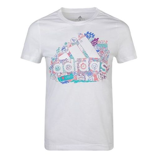 (WMNS) adidas Multi-Color Printing Short Sleeve White FJ5024