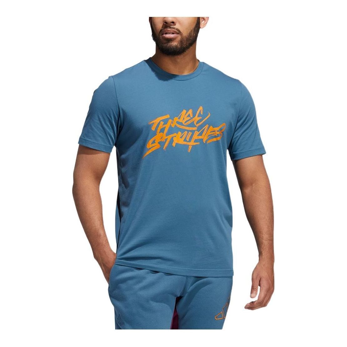 Men's adidas Alphabet Printing Round Neck Basketball Sports Short Sleeve Blue T-Shirt GS7243
