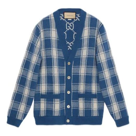 Gucci Reversible Checked Wool Cardigan 'Blue Ivory' 770586-XKDSM-4405