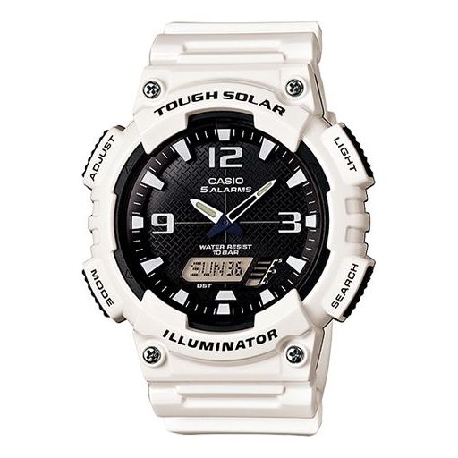 CASIO Waterproof Sports Solar Powered Black DialWhite Strap Mens BlackWhite Analog AQ-S810WC-7A