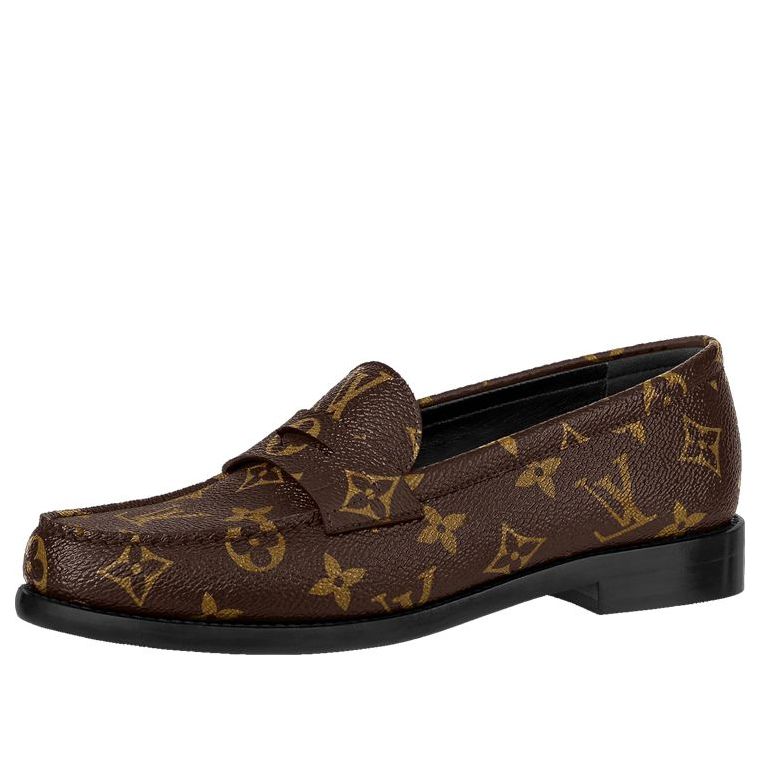 (WMNS) LOUIS VUITTON Monogram Leather Logo Loafers 'Brown' 1A8VKZ