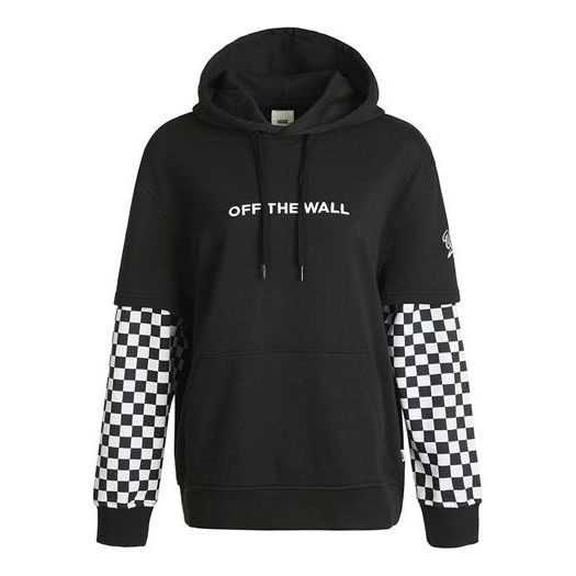 (WMNS) Vans Logo Embroidered Checkerboard Print Hoodies 'Black White' VN0A4UTNBLK
