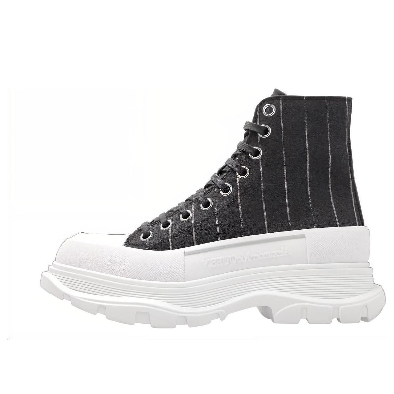 (WMNS) Alexander McQueen Tread Slick Lace Up Ankle Sneakers 'Black Striped' 766898W4XA11678