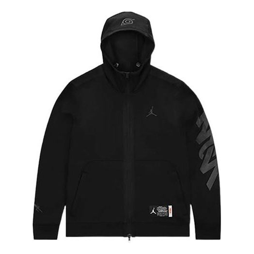 Men's Air Jordan x Zion Naruto Crossover Solid Color Alphabet Pattern Zipper Hooded Jacket Black DO6596-010