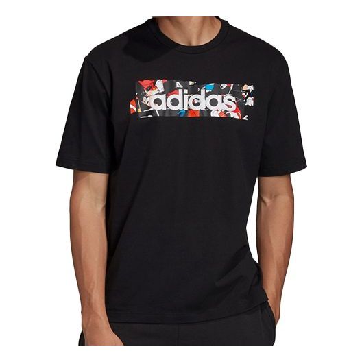 adidas Box Logo Pattern Printing Short Sleeve Black GL2221