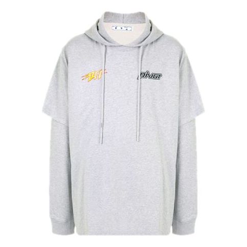 Off-White FW20 Pivo Flash Logo Applique Hooded Sweater Men's Grey OMBB051E20FLE0030818
