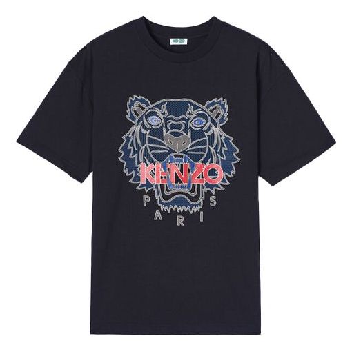 Men's KENZO Tiger Head Printing Cotton Short Sleeve Black FA5-5TS5114YO-99