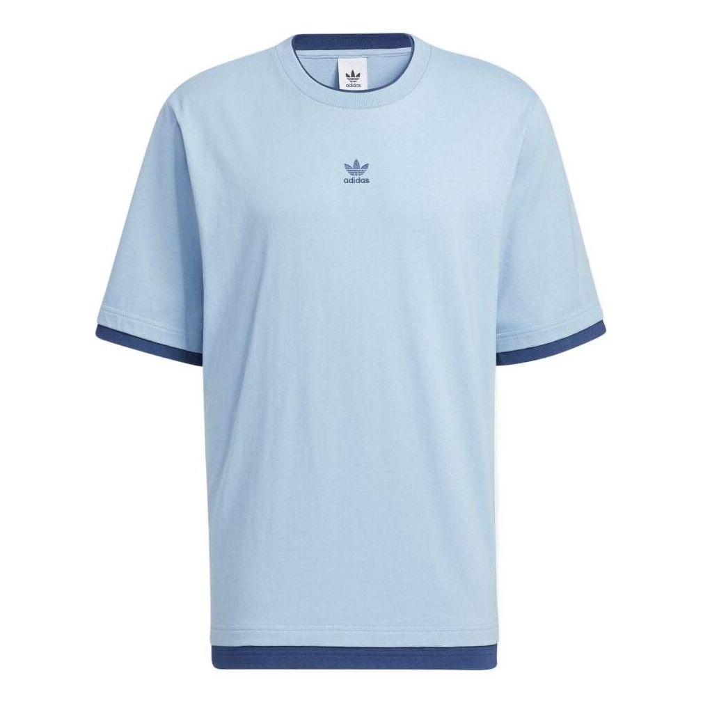 Men's adidas originals Logo Printing Splicing Short Sleeve Blue T-Shirt HM7993