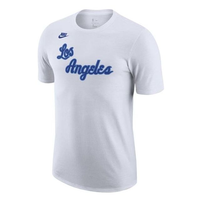 Nike Minimalistic Alphabet Printing Round Neck Pullover Short Sleeve Los Angeles Lakers White CT9926-100