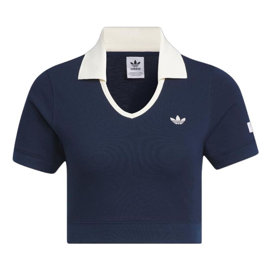 (WMNS) adidas Originals x Notitle Tennis Crop Short Sleeve Polo Shirt 'Navy' IN1083