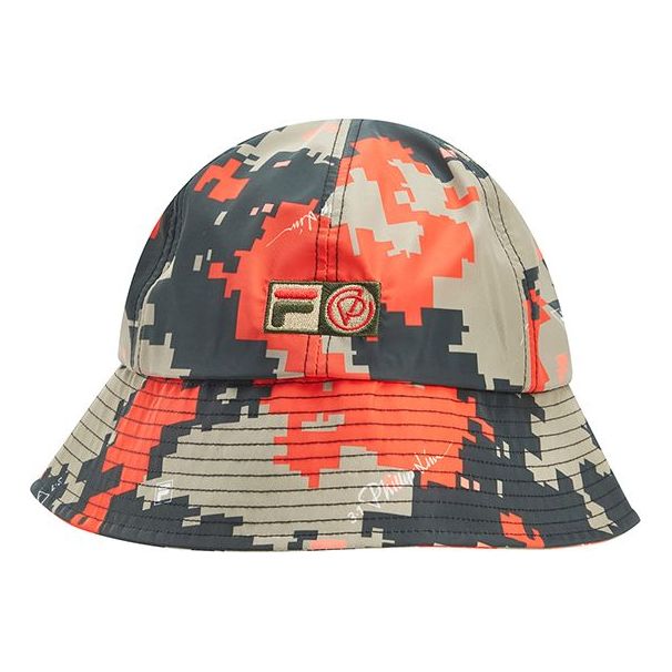 FILA Camouflage Color Block Fisherman's hat Red Gray Green F13U036201FGR