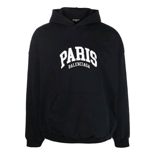 Balenciaga Cities Paris Hoodie Wide Fit 'Black White' 674986TLVL81070
