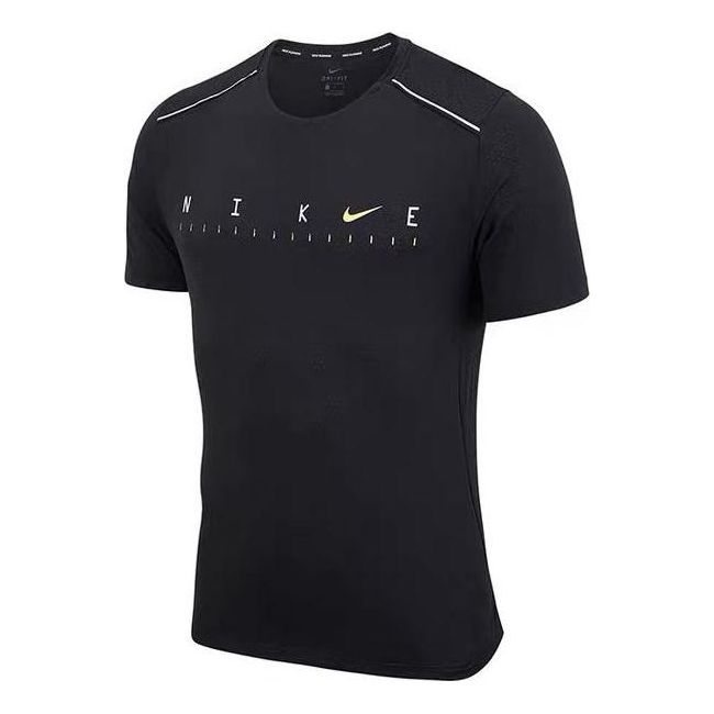 Men's Nike Alphabet Logo Quick Dry Reflective Running Training Short Sleeve Black T-Shirt DD1586-010