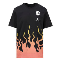 Men's Air Jordan Brand x Hachimura Rui Crossover Flame Logo Printing Short Sleeve Us Edition Black T-Shirt DV3131-010