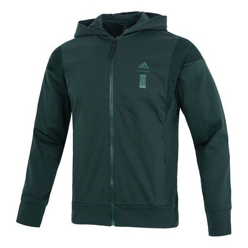 Men's adidas Wj Prew Kn Jkt Hooded Sports Solid Color Casual Knit Jacket Green HM2957