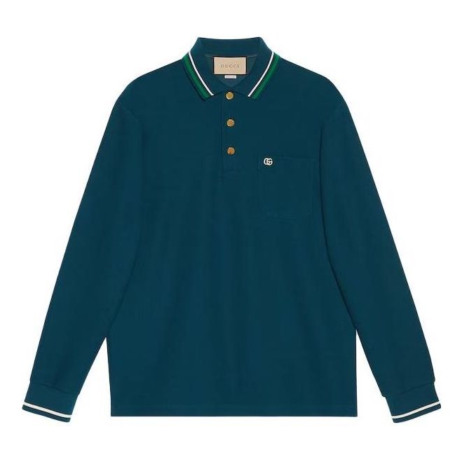 Gucci Wool Cotton Jersey Long Sleeve Polo Shirt 'Dark Blue' 752608-XJFTM-4330