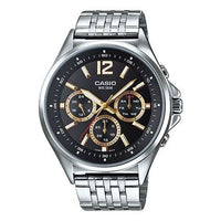 CASIO Waterproof Stainless Steel Strap Unisex Black Dial Strap Mens Black Analog MTP-E303D-1AVDF