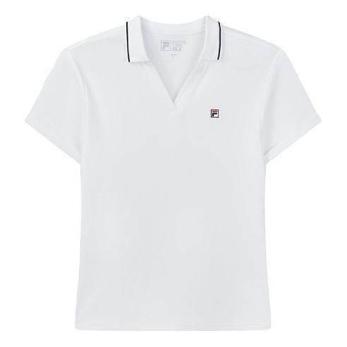 (WMNS) FILA Embroidered Logo V neck Short Sleeve Polo Shirt White F61W028104F-WT