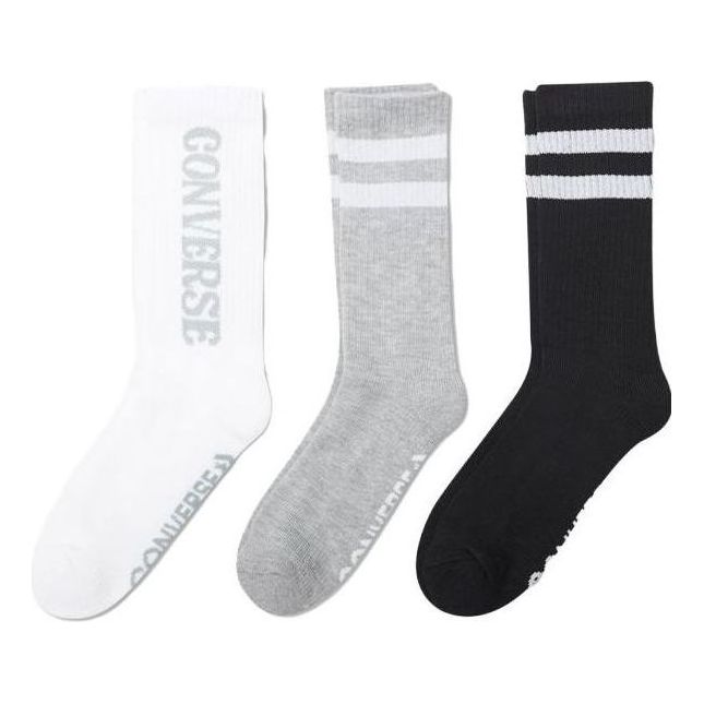 Converse Logo Stripes Crew Socks Three Pairs 'White Grey Black' 10024262-A01