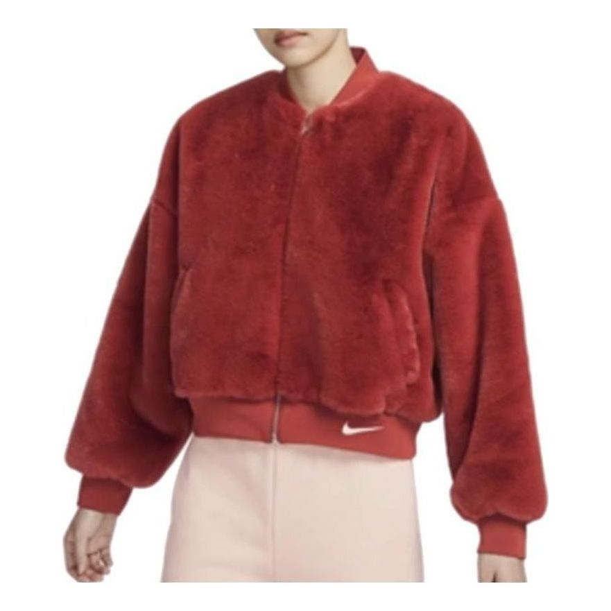 (WMNS) Nike Sportswear Reversible Faux Fur Bomber Jacket 'Red' FB8693-832
