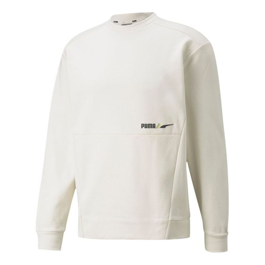 Men's PUMA Winterized Crew Logo Solid Color Fleece Lined Sports Knit Round Neck Pullover White 846545-73