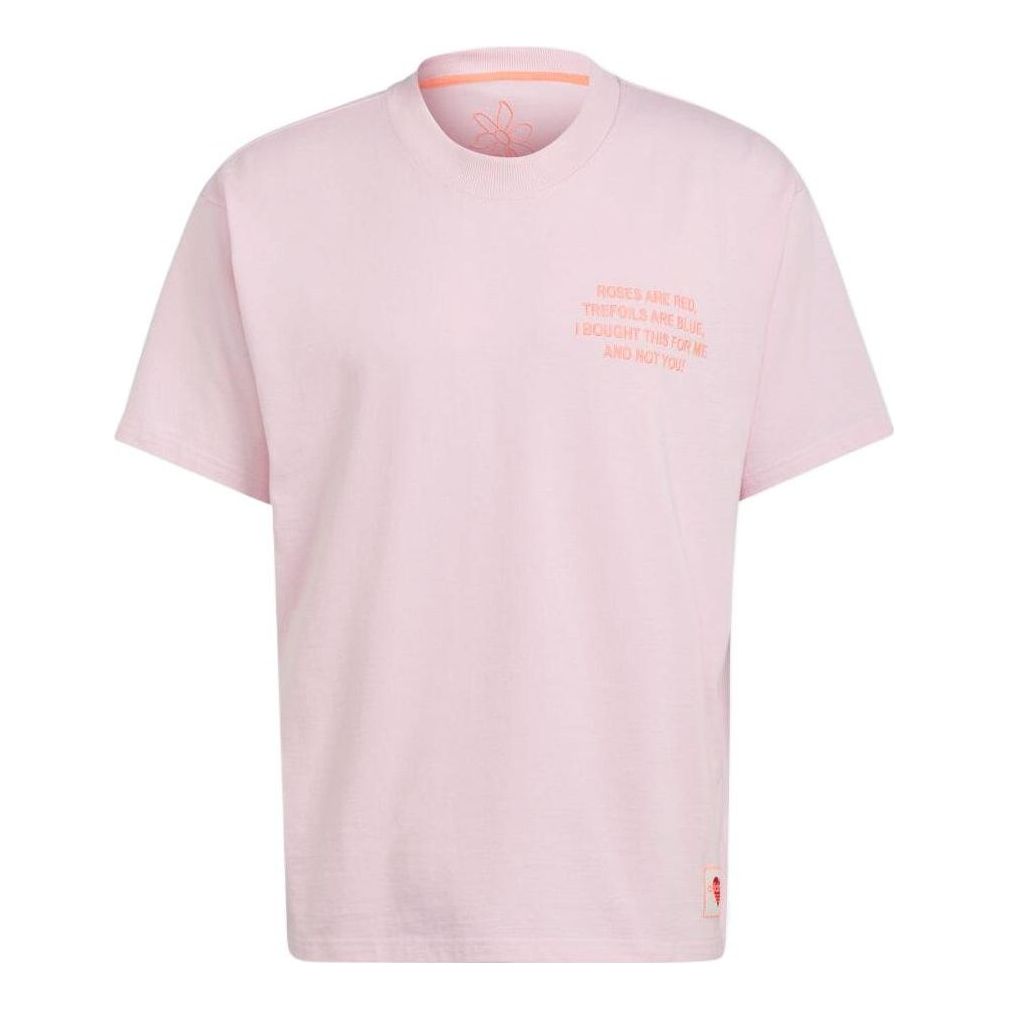 adidas originals Alphabet Printing Round Neck Pullover Short Sleeve Pink T-Shirt HI6014