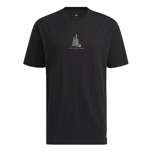 Men's adidas Camping Graphic Short Sleeve Tee Pattern Round Neck Black T-Shirt HI3037
