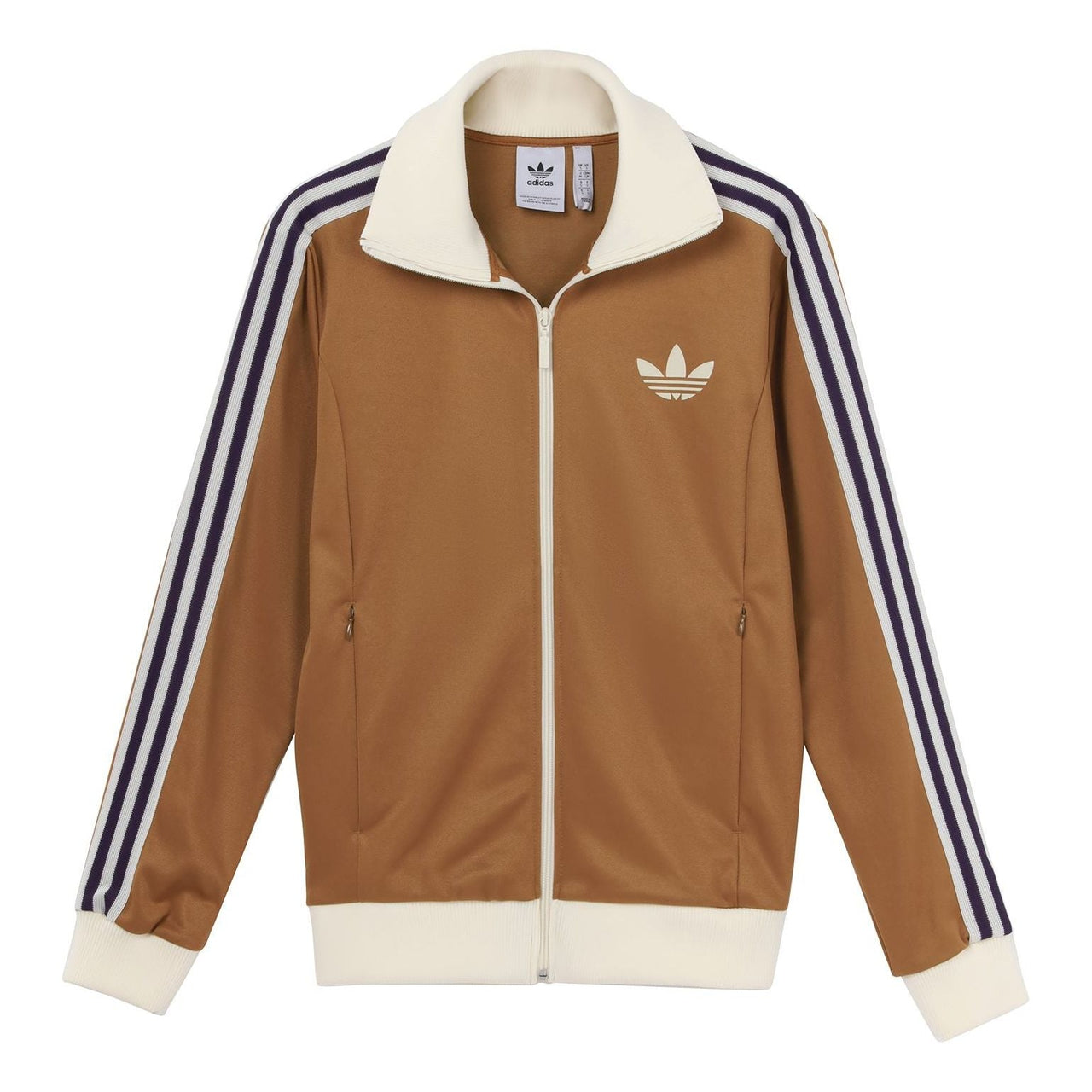 Men's adidas originals Brand Logo Printing Zipper Classic Sports Jacket Autumn Brown IB3427