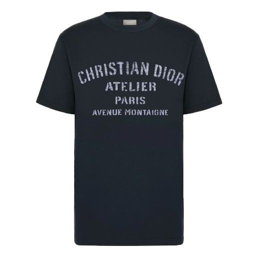 Men's DIOR Knit Round Neck Short Sleeve Navy Blue 043J615A0589-C589