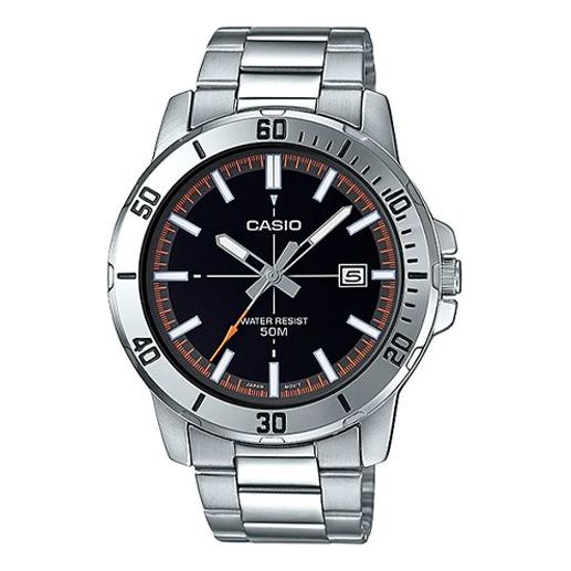 CASIO Stainless Steel Strap Quartz Waterproof Mens SilverBlack Analog MTP-VD01D-1E2V