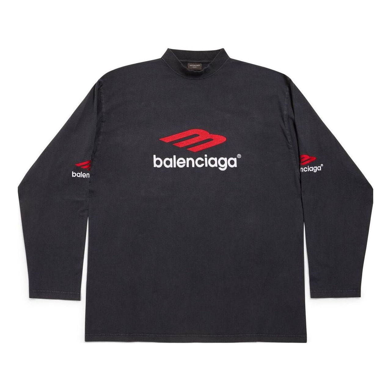 Balenciaga 3B Sports Icon Long Sleeve T-Shirt Oversized 'Black Red White' 720250TPVD71470