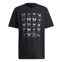 Men's adidas originals Butterfly Printing Casual Sports Loose Short Sleeve Black T-Shirt HF4802