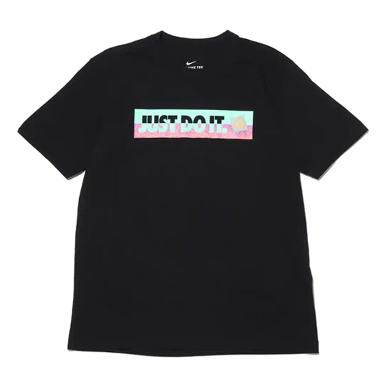 Men's Nike Contrasting Colors Large Logo Casual Sports Round Neck Short Sleeve Black T-Shirt DD1277-010