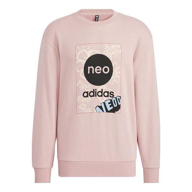 adidas Neo Logo Printing Round Neck Long Sleeves Pullover Couple Style 'Pink' HM7434