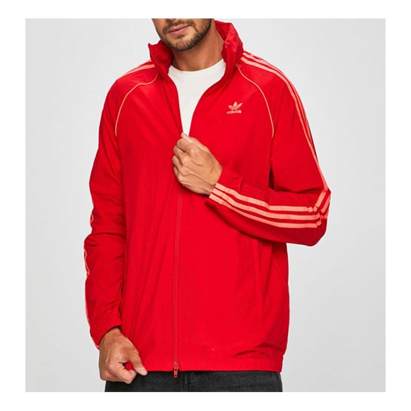 adidas originals Stripe Loose hooded Windbreaker Jacket Red ED6083